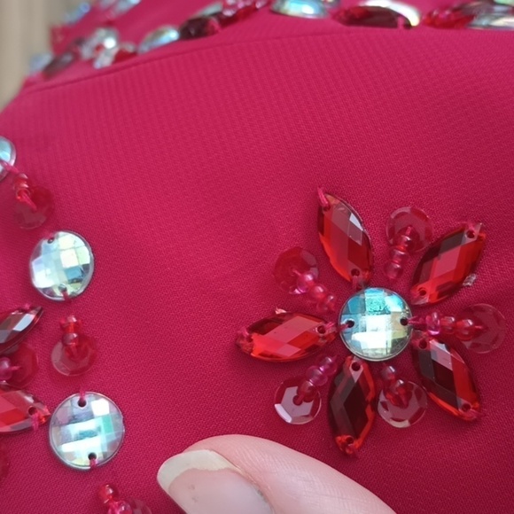 Two piece formal prom bejeweled rhinestone red dress - Picture 7 of 13